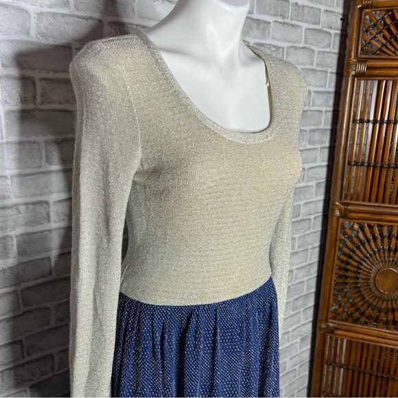 Vintage 70s Lane Bryant Tall Shop glam blue silver sparkle maxi dress 12 TALL - Picture 2 of 10